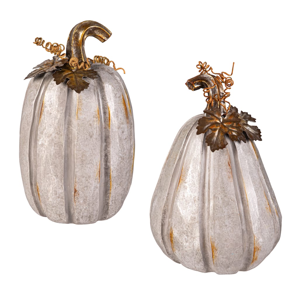 Resin Galvanized Pumpkin Statues, Set of 2
