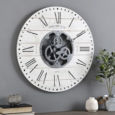 FirsTime & Co. Shiplap Steampunk Farmhouse Wall Clock