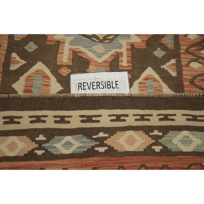 Hand Woven Oriental 100% Wool Carpet Southwestern Tribal Brown Kilim Area Rug - 9' 6'' X 6' 5''