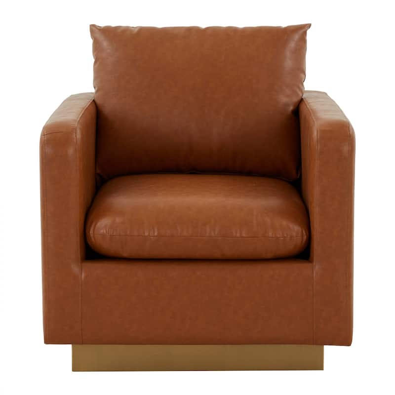LeisureMod Nervo Modern Leather Accent Arm Chair With Gold Base - 32.75