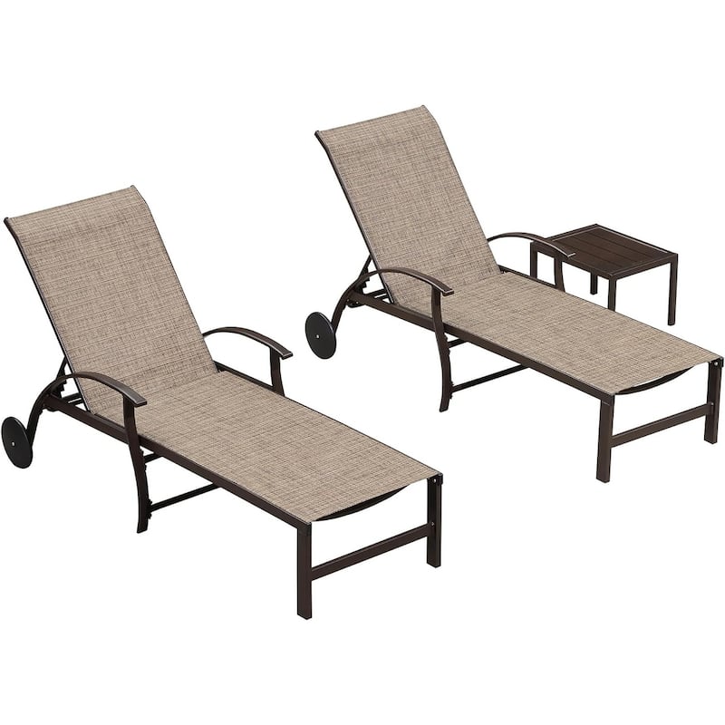 PURPLE LEAF Chaise Lounge Chair for Outdoor 3 Pieces Cast Aluminum Sunbathing Lounge Chairs for Patio Lawn Patio Lounge Chair