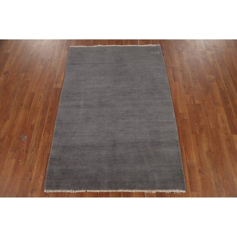 Gray Gabbeh Modern Rug Handmade Wool Carpet - 3'5" x 4'11"