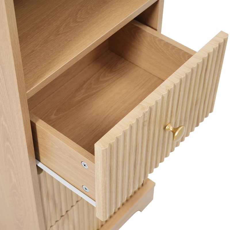 Vertical Stripe Accents Cabinet Freestanding Tall Cabinet for Bathroom with 1 Door, 3 Drawers, Open Storag and Adjustable Shelf