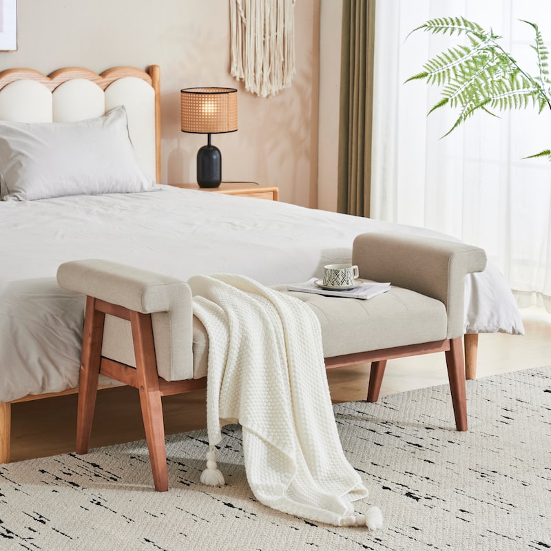 Christopher Knight Home - Evelyn Classic Beige Tufted Linen Ottoman Bench - 49" W x 18.75" D x 23" H - Beige