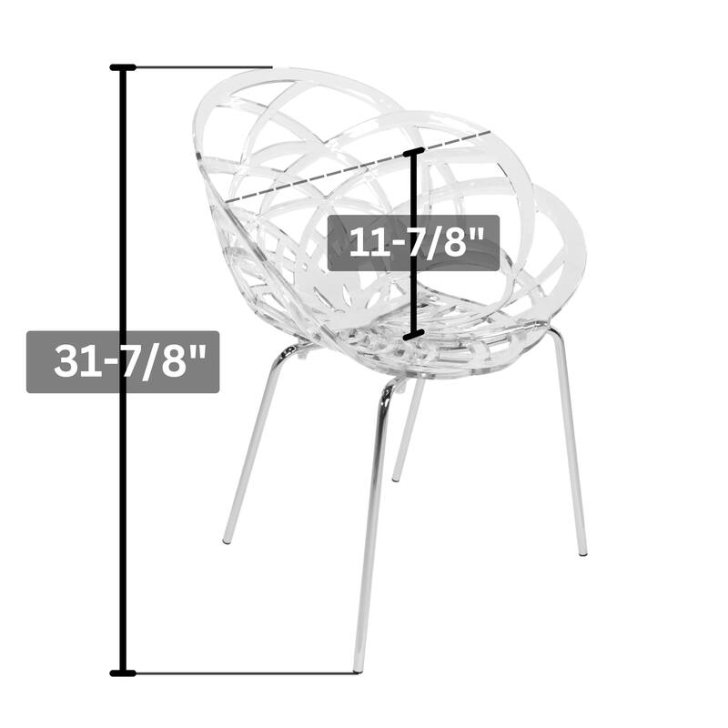 Furnish Theory Fleur-ML Stackable Dining Armchairs Arm Chairs Anti-UV Polycarbonate Shell & Chrome-Plated Steel Legs (Set of 2)