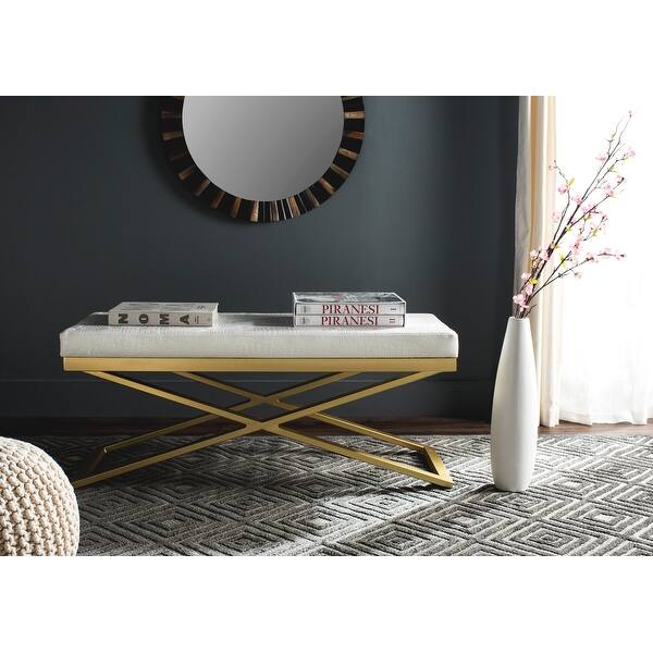 SAFAVIEH Modern Glam Acra White/ Faux Crocodile Print Bench 43.2" x