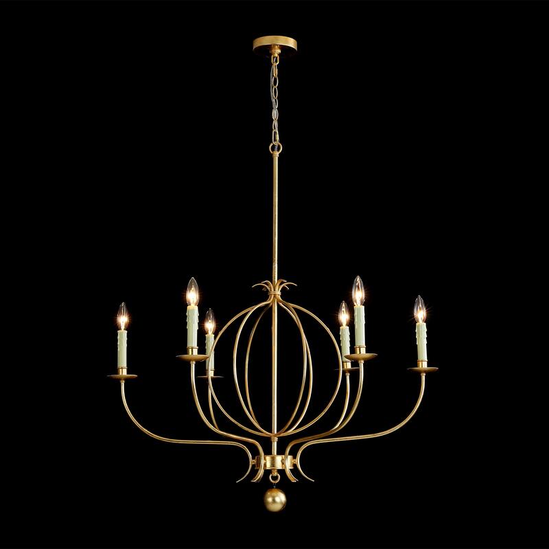 6-Light Mid-Century Modern Linear Sputnik Gold Leaf Chandelier for Living/Dining Room - 33.4 in. W x 37.8 in. H