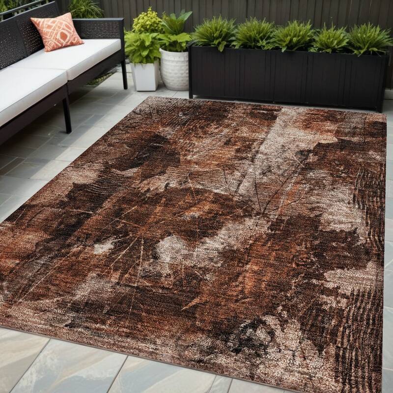 Hami Garden-Inspired Weather Resistant Versatile Elegance Outdoor Rug - 5' X 8' - Orange