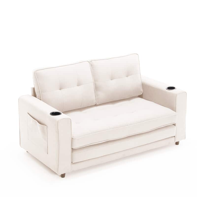 Versatile 3-in-1 Upholstered Futon Sofa Bed with Pull Out Sleeper and Multiple Functionalities