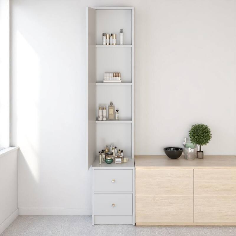 Simple Standing Mirror Cabinet with Storage Shelves, 63" Full-Length Mirror for Bedroom or Vanity Setup