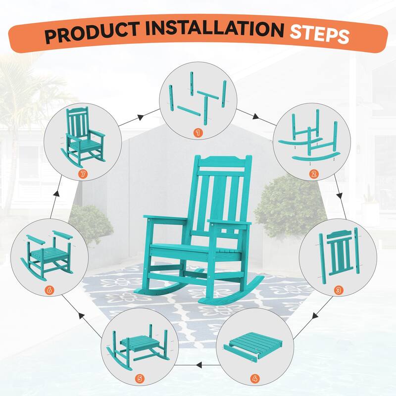 Outdoor Patio HDPE Rocking Chiar, Extra Wide Seat & Backrest