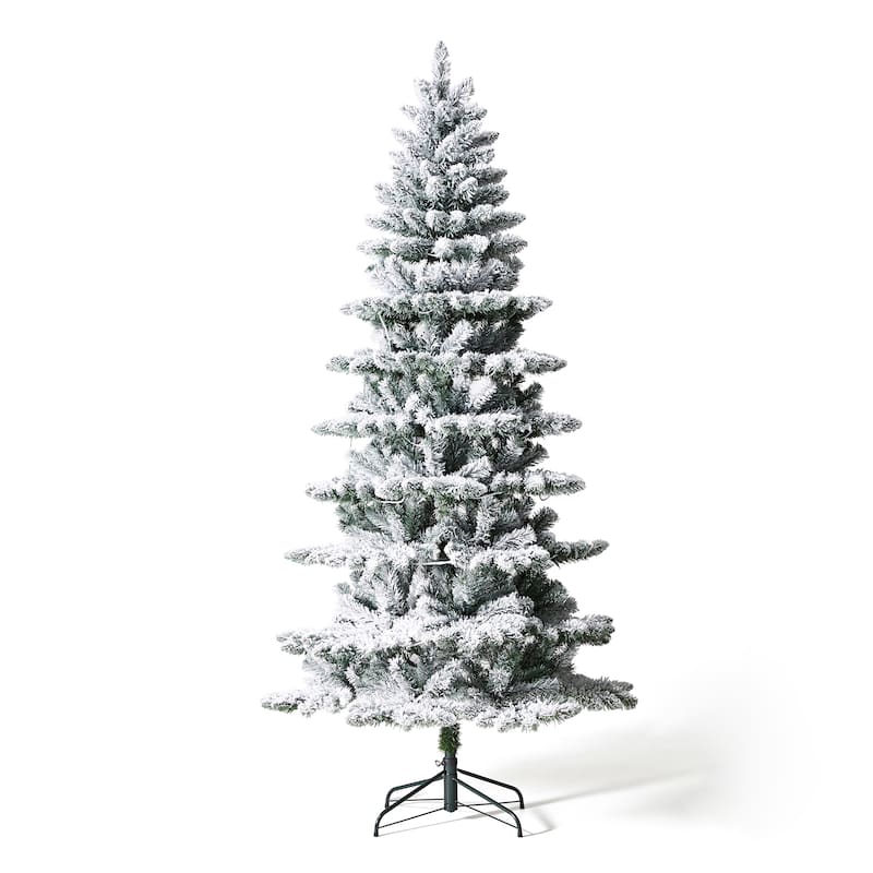 Glitzhome 6FT/7.5FT/9FT/11FT Snow Flocked Pre-lit Artificial Fir Christmas Trees