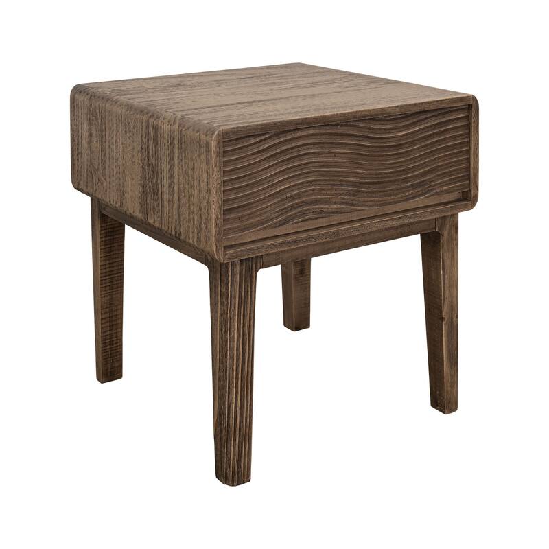 Oly Side End Table, 1 Drawer, Rustic Natural Brown Melina Wood 23 Inch