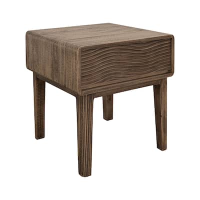 Oly Side End Table, 1 Drawer, Rustic Natural Brown Melina Wood 23 Inch