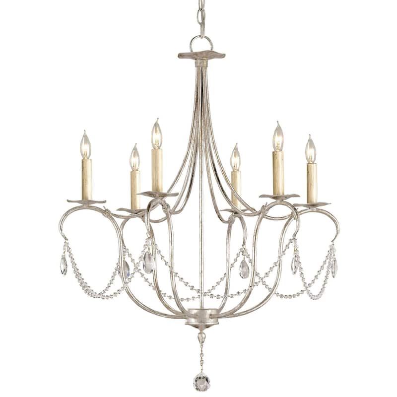 Currey & Company Crystal Lights Silver Small Chandelier - 33"h x 27"dia - 33"h x 27"dia - Silver Leaf