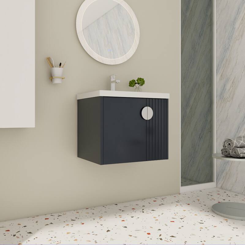 Modern Wall-Mounted Bathroom Vanity with Ceramic Sink, Soft-Close Doors, and 3 Pairs of Metal Handles for Customization
