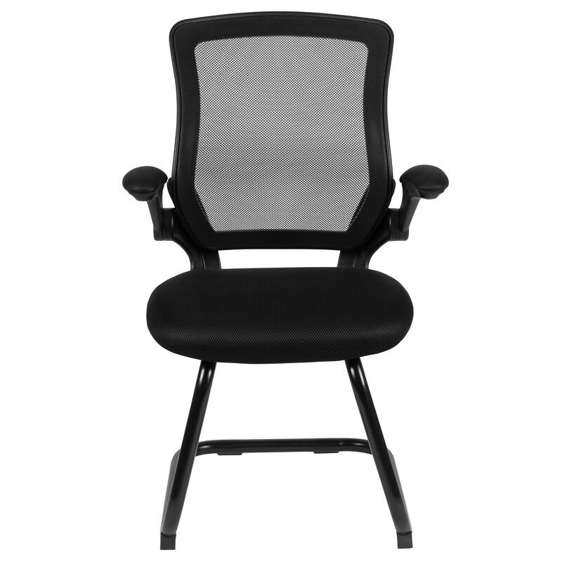 Mesh Sled Base Side Reception Chair with Flip-Up Arms