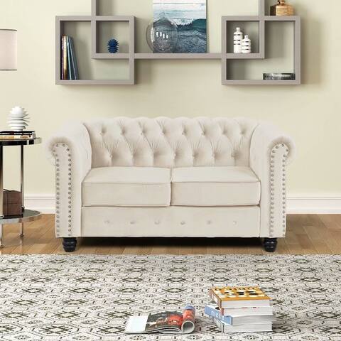 Morden Fort Tufted Upholstered Chesterfield Loveseat for Living Room, Loveseat, Fabric, Velvet