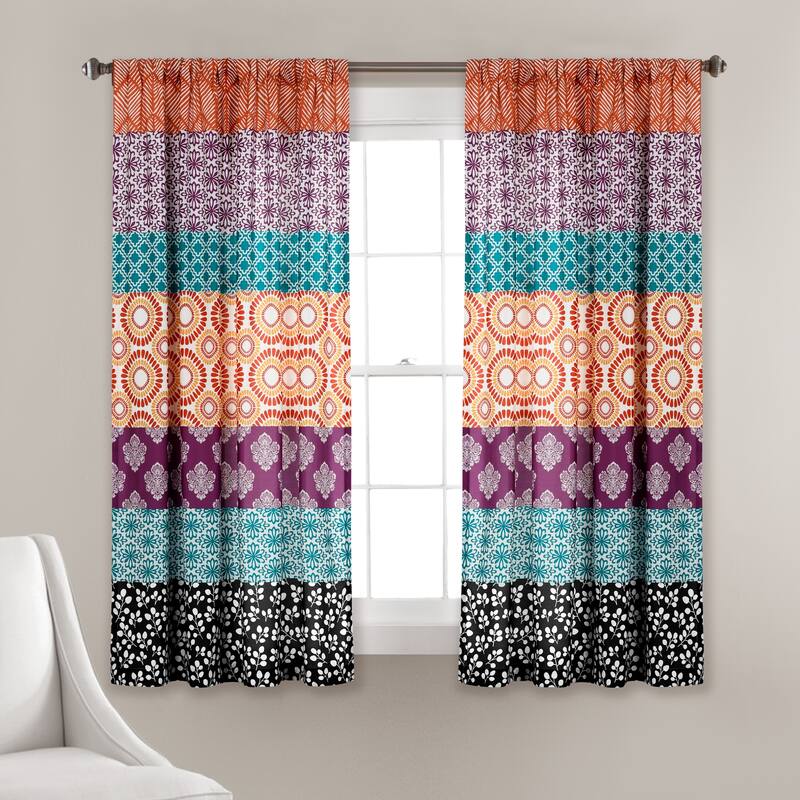 The Curated Nomad La Boheme Striped Window Curtain Panel Pair - 63 Inches - Fuchsia & Orange