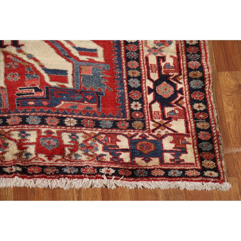 Hand Knotted Oriental 100% Wool Carpet Traditional Geometric Beige & Ivories Heriz (serapi) Area Rug - 7' 3'' X 4' 8''