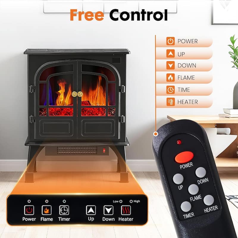 26Inch Electric Fireplace Stove , Free-Standing Infrared Fireplace Stove, Controllable 3D Flame, 1500w, 5000BTU - double door