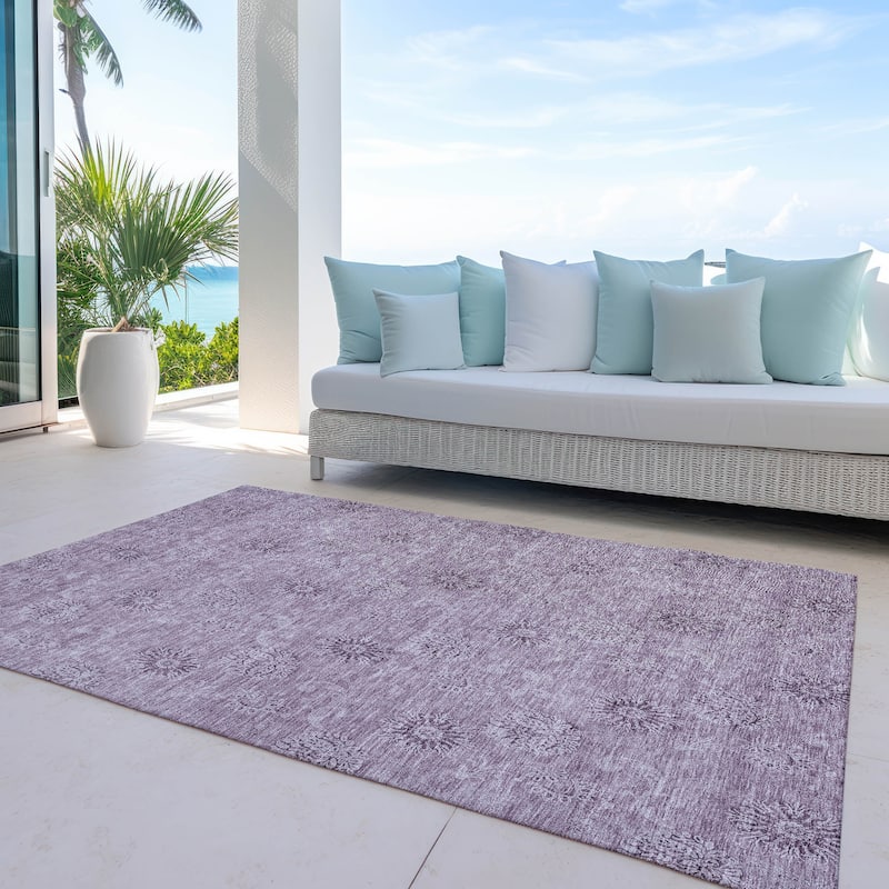Machine Washable Indoor/ Outdoor Chantille Floral Burst Rug - Plum - 10' x 14'