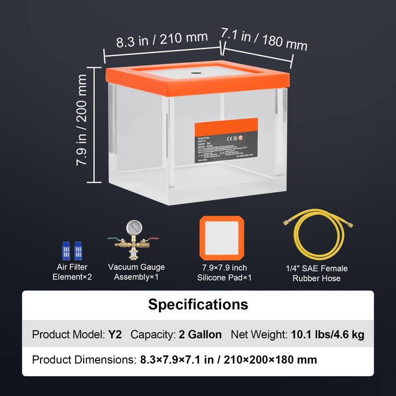 UIMOSO 2 Gallon Vacuum Chamber Gypsum Degassing and Vacuum Extraction - 2 Gallon 0.7-inch