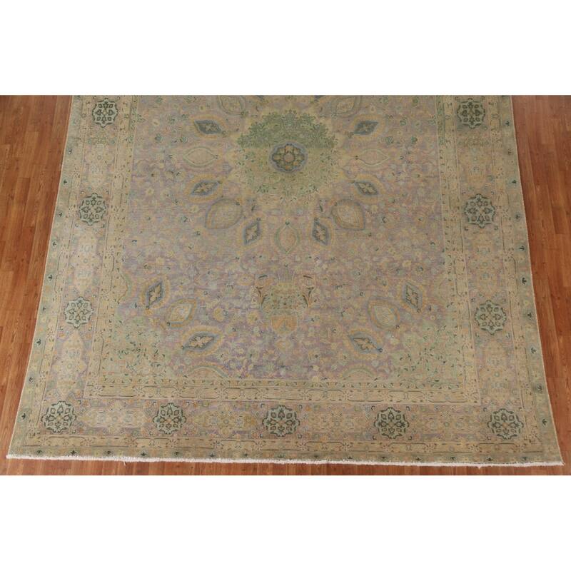 Hand Knotted Oriental 100% Wool Carpet Traditional Floral Purples Tabriz Area Rug - 12' 11'' X 9' 9''