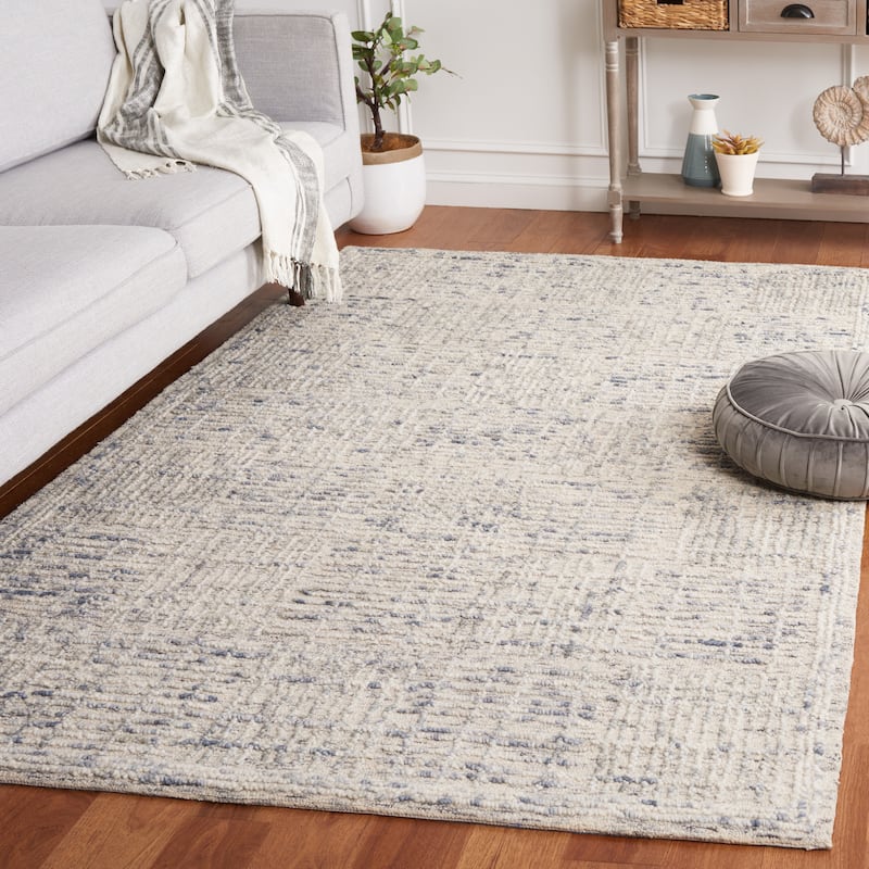 SAFAVIEH Handmade Abstract Anoek Checkered Wool Rug - 4' x 6' - Light Blue/Ivory