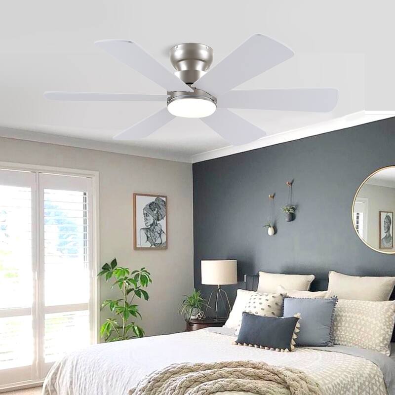 52 Inches Nickle Flush Mount Ceiling Fan with Light,3 Color Temperature LED,Reversible DC Motor - 52 Inches - 46 Inch-5 Blades