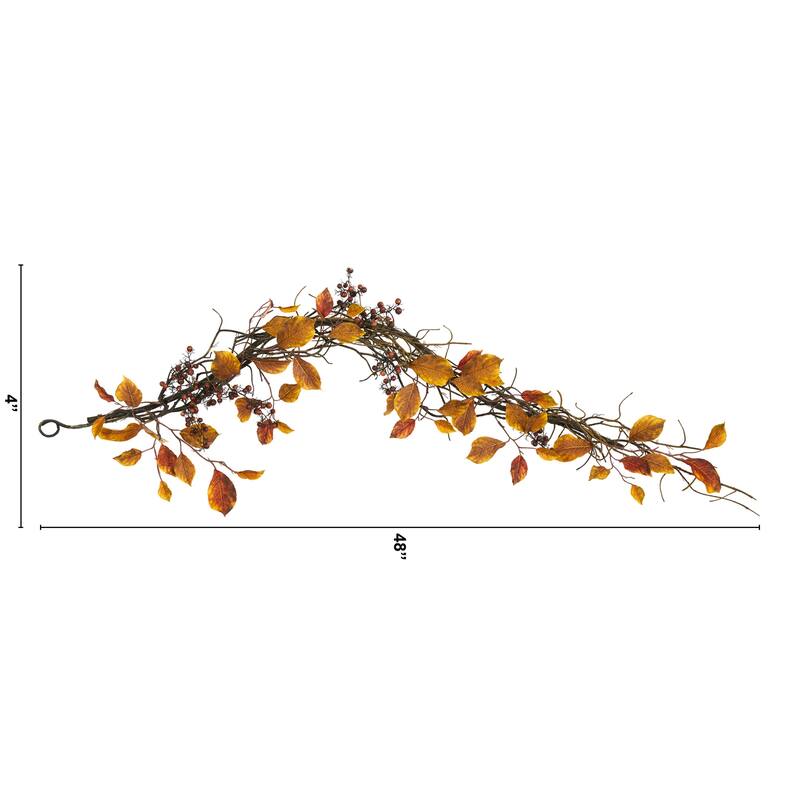Fall Artificial Garland 4Ft - Autumn Foliage & Berry Decor - Indoor Outdoor Seasonal Accent - 48