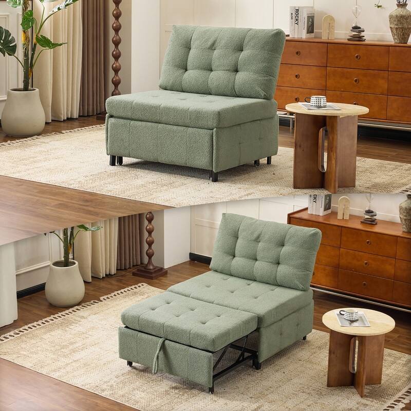 Teddy Fleece Armless Sleeper Chair Sofa Bed Space-Saving Pull-Out Chair Bed For Small Spaces - Green