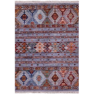 Golden Nile Grey Khorjin Persian Gabbeh Hand Knotted Wool Rug - 2' 11" X 4' 2"