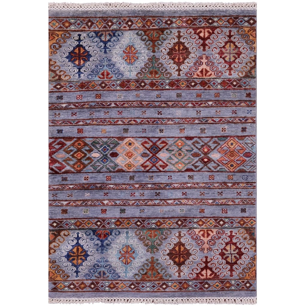 Golden Nile Grey Khorjin Persian Gabbeh Hand Knotted Wool Rug - 2' 11" X 4' 2"