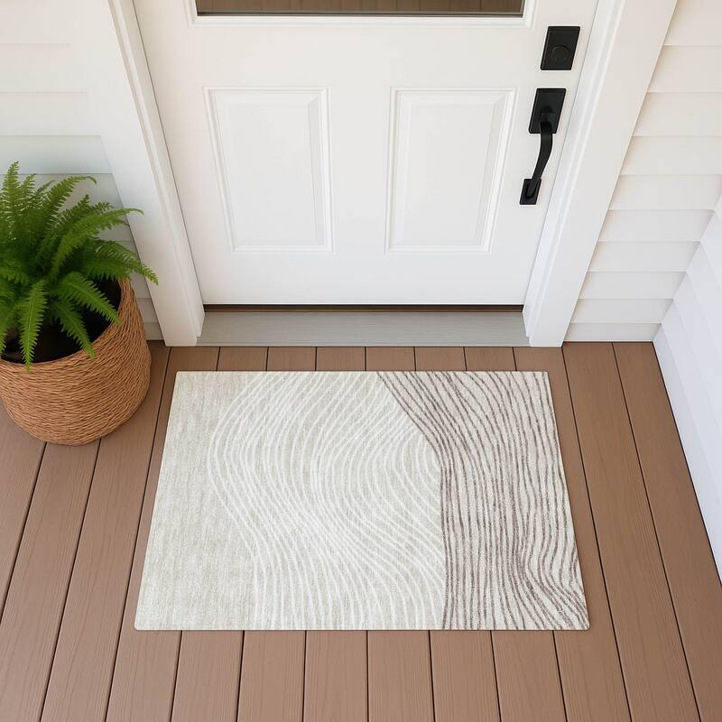 Machine Washable Indoor/ Outdoor Modern Arches Chantille Rug - Beige - 1'8" x 2'6"