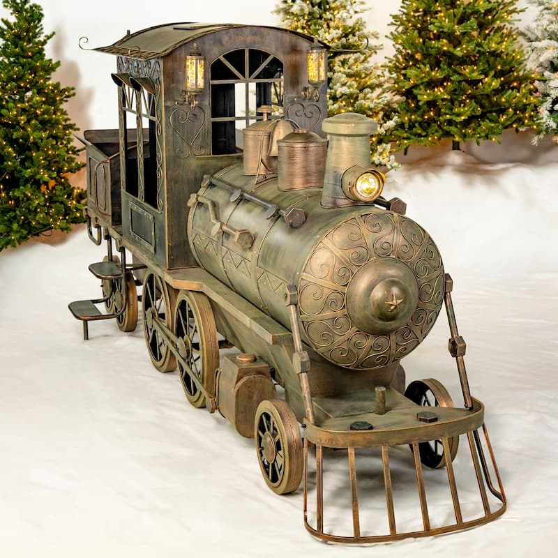 12.5 Foot Long Large Iron Christmas Train with Cart - 15.79"x51.5"x64.75"