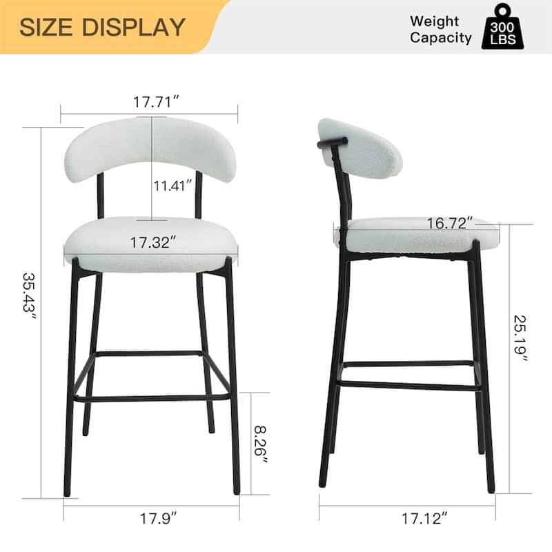26'' Counter Height Bar Stools Teddy Fabric Cover Kitchen Bar Stool - White