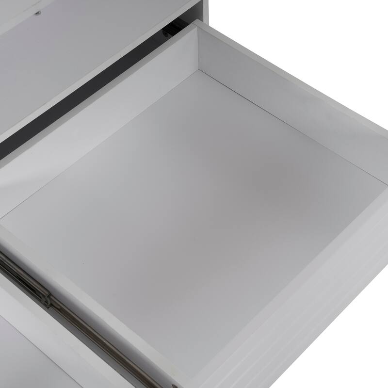 47.2" High Gloss LED Coffee Table for Living Room, Modern Rectangular 2-Tier Center Table with 2 Drawers & Open Storage