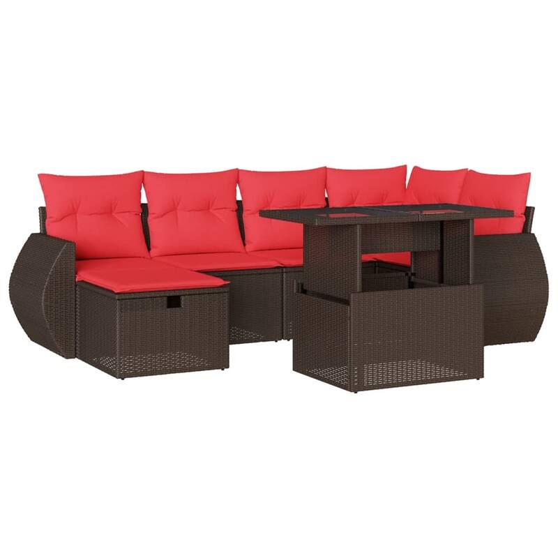 vidaXL Patio Sofa Set with Cushions Sectional Couches 7 Piece Poly Rattan