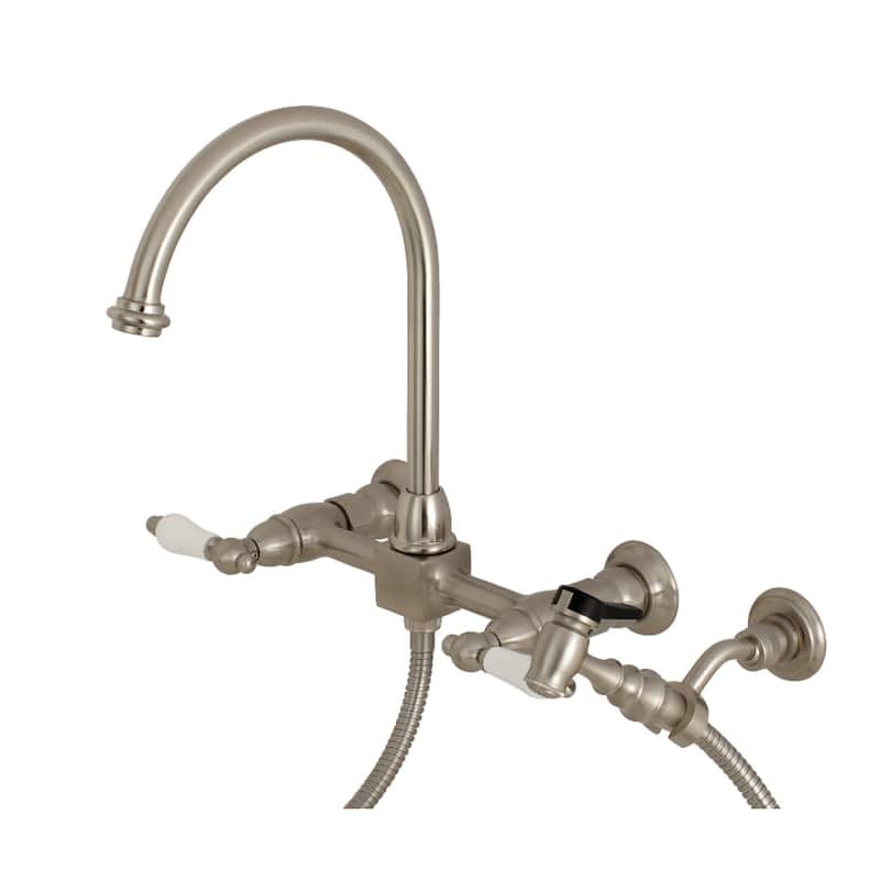 Kingston Brass Restoration 1.8 GPM Wall Mounted Bridge Kitchen Faucet - Brushed Nickel
