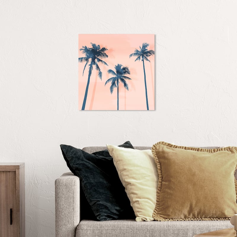 Wynwood Studio 'Palms in Tropical Square' Floral and Botanical Wall Art Canvas Print Trees - Orange, Blue - 20 x 20