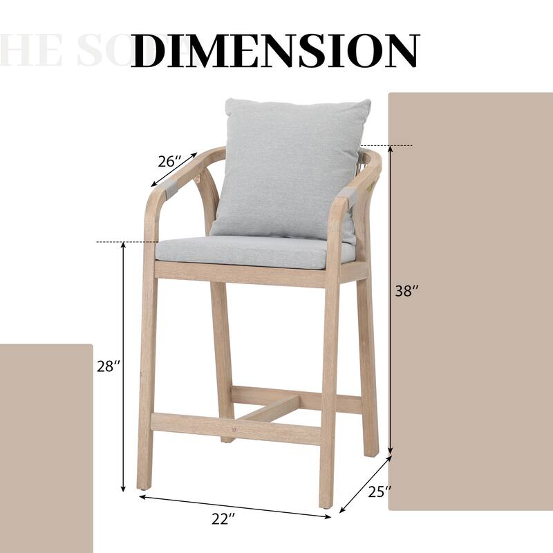 Outdoor Acacia Wood Bar Stools with Rope Back, Set of 2