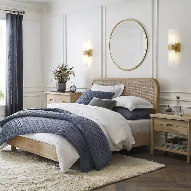 Aiwen Modern 1-Light LED Wall Sconce Electroplated Brass Finish with White Jade Acid-Washed Glass Shade