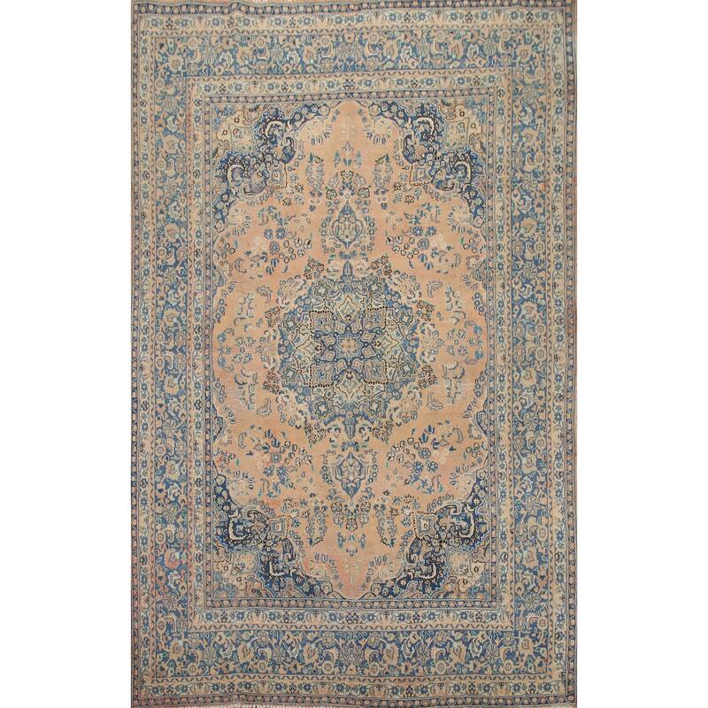 Hand Knotted Oriental 100% Wool Carpet Traditional Medallion Peach Mashad Area Rug - 11' 0'' X 7' 11''