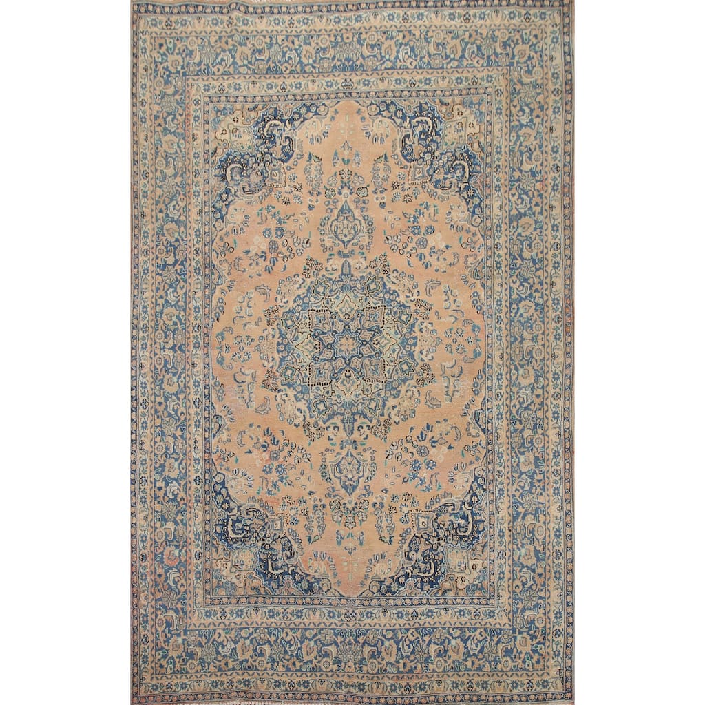 Hand Knotted Oriental 100% Wool Carpet Traditional Medallion Peach Mashad Area Rug - 11' 0'' X 7' 11''