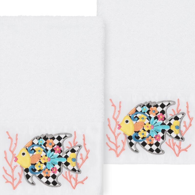 Authentic Hotel and Spa 100% Turkish Cotton Feliz 2PC Embellished Hand Towel Set
