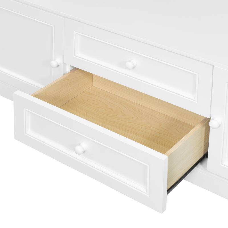 Versatile Twin Size Murphy Bed Folding Storage Bedframe with Built-in TV Stand, 2 Deep Drawers, Multiple Shelves and Cabinets