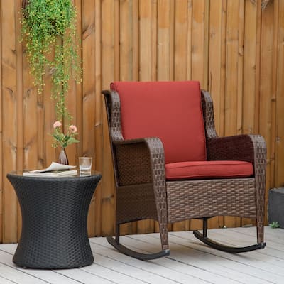 Outdoor Rattan Rocking Chair with Thick Cushions and Steel Frame for Garden Porch or Deck - 34.25" W x 28.25" D x 36.5" H