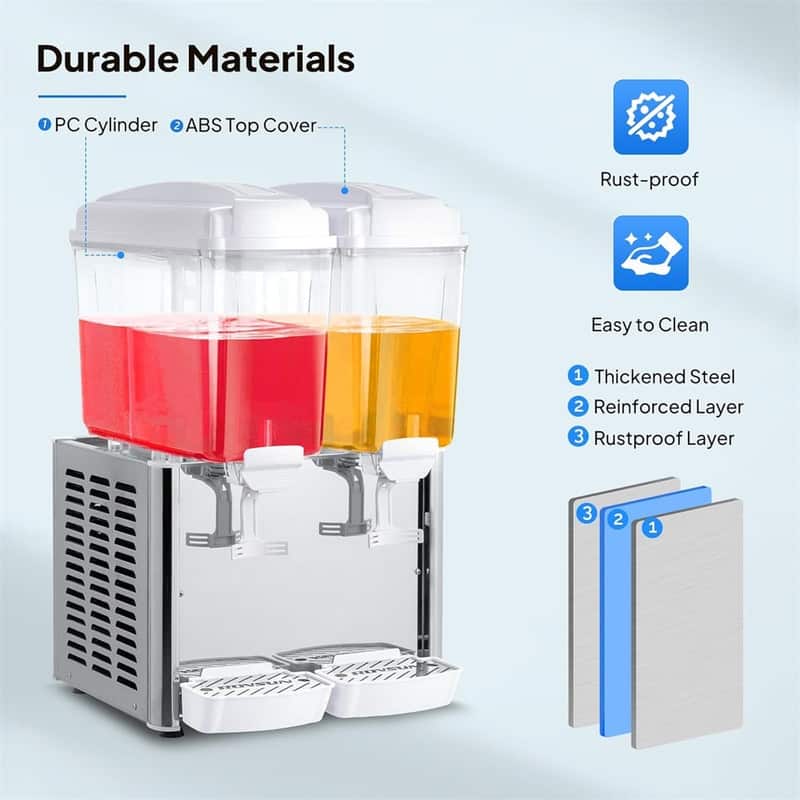 9.6 Gallon 110V 250W 2 Tanks Stainless Steel Beverage Dispenser With Thermostat Controller