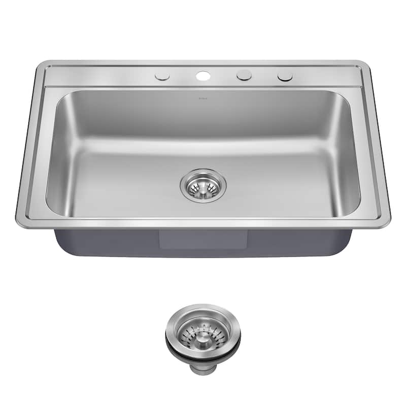 KRAUS Premier Drop In Top Mount 18 gauge Stainless Steel Kitchen Sink - 33" x 22" Single Bowl